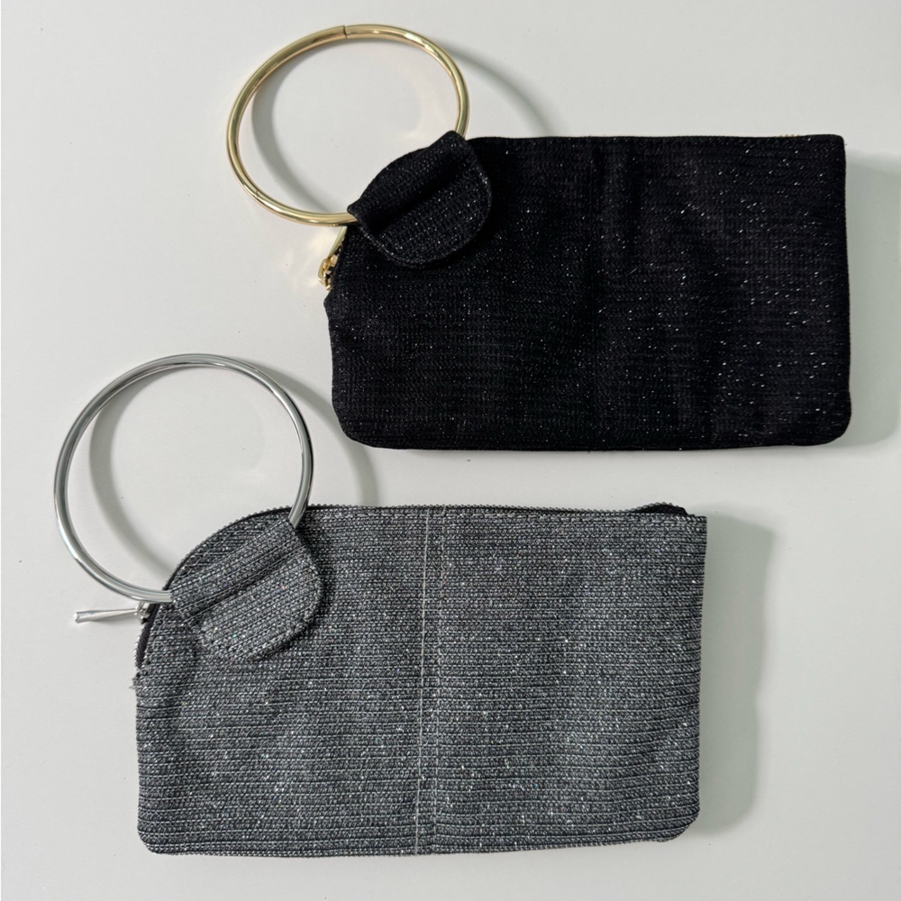 Black and Silver Wristlet Set with Metallic Ring Wrist Handles - Picture 2 of 12